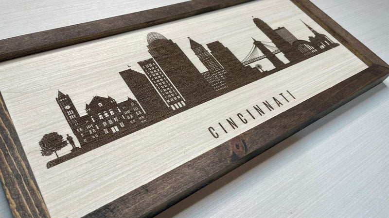 Cincinnati Skyline Laser Engraved Sign - Zink Woodworks